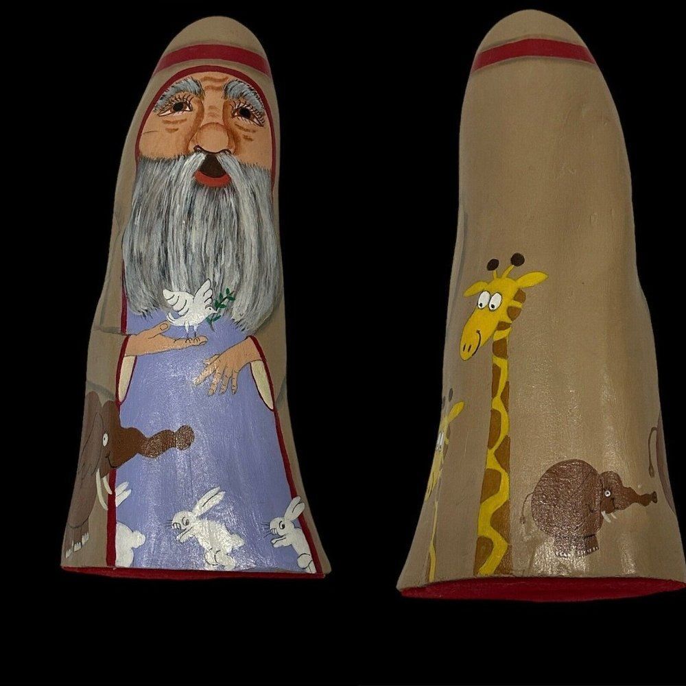 Folk Art Hand Painted Wood Figurine Noah Animals Dove Rabbits Giraffe Religious